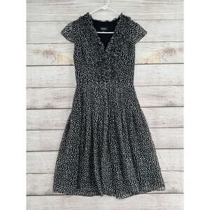 Adrianna Papell Sleeveless Polka Dot Fit and Flare Dress Women's 6 Black/Gray